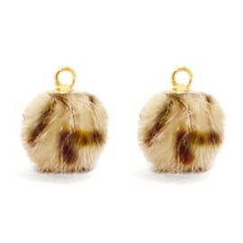 Nieuw! Pompom bedels Faux fur leopard Goud Light brown (op = op!)