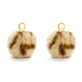 Nieuw! Pompom bedels Faux fur leopard Goud Light brown (op = op!)