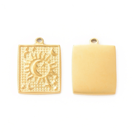 1 x  RVS 304 Zon maan sterren Bedeltje Real 18K Gold Plated, 22 x 17 x 2mm, Oogje: 1,5mm