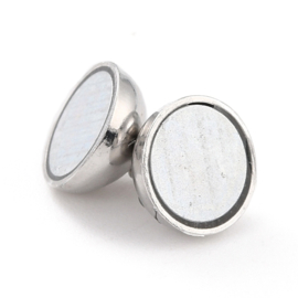 1 x 925 Sterling zilveren magneetsluiting rond 14 x 9 x 9 x 9 mm – gat 1,5 mm – platinumkleur – gerhodineerd
