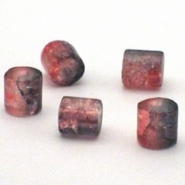 30 stuks crackle glas kralen cilinder vorm 7 x 8mm grijs rood
