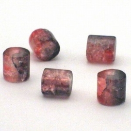 30 x crackle glas kralen cilinder vorm 7 x 8mm gat: 1,5mm grijs rood