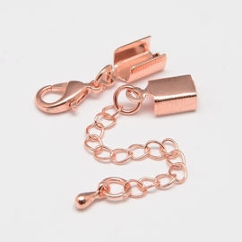 2 x Veterklem met sluiting incl. verlengketting lang 50mm sluiting: 6 x 12mm klem: 5 x 4mm rosegold