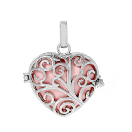 Engelenroeper hanger met klankbol roze in de vorm van een hart