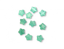 10 x Glaskraal ster mat groen gemeleerd c.a. 12 mm gat 1mm