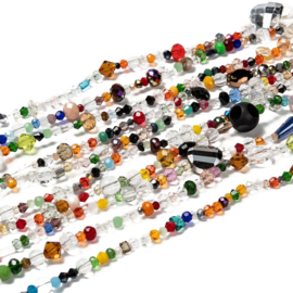 1 x streng Gemixte facet glaskralen 2-15 x 2,5-13,5 mm – gat 0,5 mm – kleurenmix