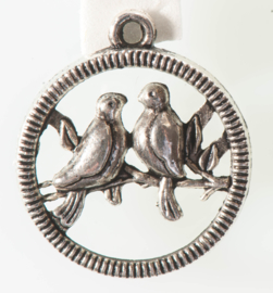 2x Tibetaans zilveren bedeltje van twee vogels 20 x 23 x 3,3mm gat: 1,5mm