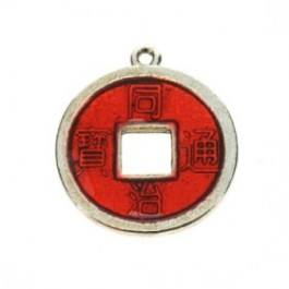 2 x Chinese geluksmunt emaille 20 x 23mm oogje: 1,5mm rood