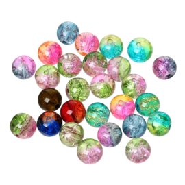 30 x mooie mix ronde crackle glaskralen van 8mm