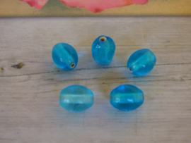 10x Ovaal Glaskraal Blauw 10.9 x 9.3mm oogje: 1.8mm