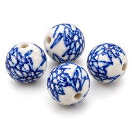 5 x Keramiek kralen 15 mm – gat 2,4 mm – Delfts blauw