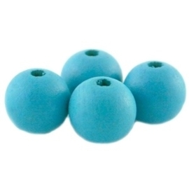 10 x Houten Kralen Rond 12mm kraal Azuur Blue Curacao (Azuur Blauw)