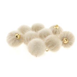 2 x Pompom bedels faux fur 16mm goud creme bruin