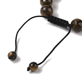 1 x Edelsteen kralenarmband Tijgeroog 10 mm – verstelbaar met schuifknoop