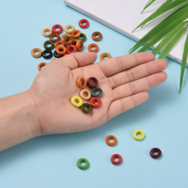 20 x Houten ringen mix kleuren 12 x 6mm, binnen Diameter: 6mm