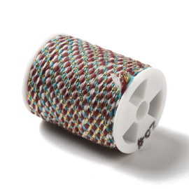 1 rol Metallic gevlochten koord – katoen/polyester mix – 1,5 mm – Brown Blue met goudkleurige draad – 4 meter