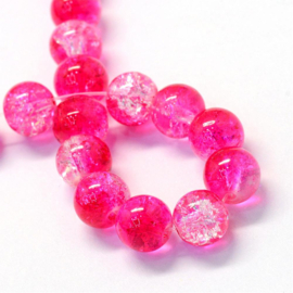 30 x crackle glas kralen 8mm transparant deep pink