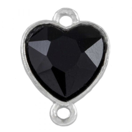 Tussenstuk Crystal glas hartje ♥ 19 x 14 x 6,5 mm oogjes: 2mm Black