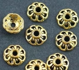 10 stuks Tibetaans zilveren kralenkapjes, goudkleur 9mm