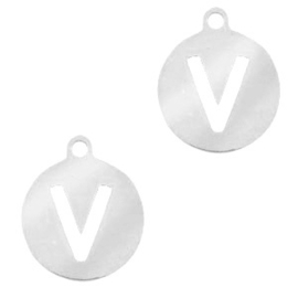 Roestvrij stalen (RVS) Stainless steel bedel rond 10mm initial coin V