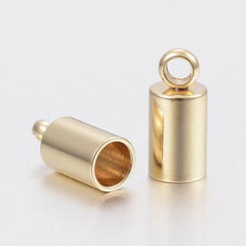 2 x  RVS 201 metalen eindkapjes 18K Gold Plated 9,5 x 6mm Ø5 mm oogje 2mm