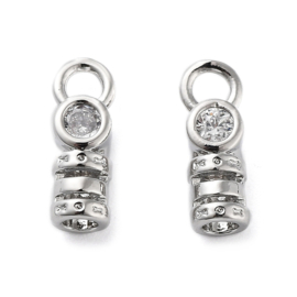 2 x Messing koordeindjes, eindkapjes met zirconia, real platinum plated, 10 x 3,5 x 3 mm, gat: 1,5 mm, Ø 1,5 mm