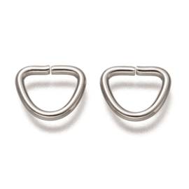 10 x stevige RVS open D-ringen – Tarnish Resistant 304 Stainless Steel – 9 x 11 x 1,5 mm – platinumkleur – binnenmaat ca. 7 x 6 mm