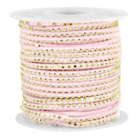 1 meter Imitatie leer 3mm met goud aluminium studs Imi suède 3mm met strass Gold-pastel light pink