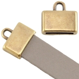 DQ metaal eindkapje vierkant (voor 5/10mm plat leer/aztec) Geel koper kleur  ca. 13x12mm (Ø10x2mm)