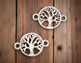 2 x Metalen connector – Tree of Life – 23 x 15 mm – antiek zilverkleur – oogjes ca. 2,4 mm