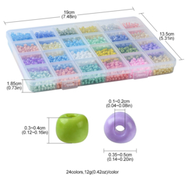 1 x Starterspakket rocailles 24 soorten 4-5 x 3-4 mm – gat 1-2 mm – gemixte kleuren