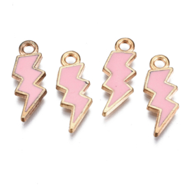 4 x  Bedel Enamel bliksem 20 x 7 x 1,5mm oogje: 2mm Light gold Pink