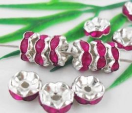 50 x  Verzilverde Kristal Rondellen 8 mm fuchsia