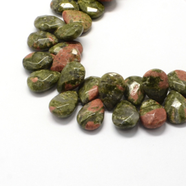 Per stuk Prachtige Faceted Drop Natural Green Unakite Kraal 18 x 13 x 6 mm gat: 1,5mm