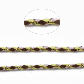 4 meter Metallic gevlochten koord – katoen/polyester mix – 2 mm – Yellow Brown met goudkleurige draad