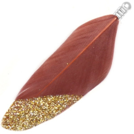 Veertjes dip-dye glitter Rustic dark brown c.a. 5,5cm