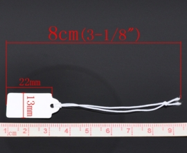 100 x witte prijs labels prijskaartjes 22mm x 13mm met  touwtje van elastiek