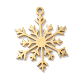 1 x Laset cut RVS 304 bedel sneeuwvlok Real 18K Gold Plated, 23 x 17,5 x 1mm, Oogje: 1,5 mm