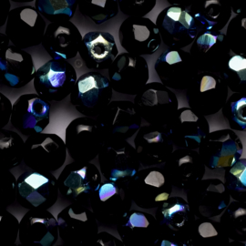 15 x  ronde Tsjechische kralen facet kristal  6mm kleur: ab zwart Gat c.a.: 1mm
