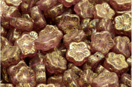 4 x Tsjechische Glaskralen Sunset Flower Pressed Beads 10x10mm brons roze