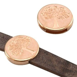 1 x DQ metaal schuiver Levensboom (DQ leer plat 10mm) Rosé Goud (Nikkelvrij)