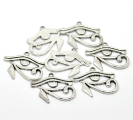 2 x Metalen bedeltje van een Egyptisch oog van Horus, antiek zilverkleur 33mm x 26mm