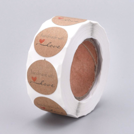 1 rol 500 stickers Wensetiket zegel rond 25mm Handmade with love