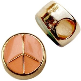 1x Metalen Schuiver Peace Goud Oranje 10 mm Ø 4.0 mm