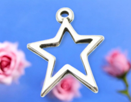 1 x DQ metaal hanger ster antiek zilver kleur ca. 34 x 27 x 3mm, oogje 3mm (Nikkelvrij)