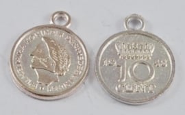 6 x Tibetaans antiek zilveren Wilhelmina dubbeltje muntje 15mm, gat: 2mm