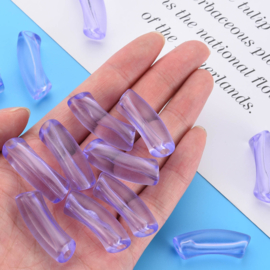 10 x Acryl kralen tube transparant medium purple ca. 32x8mm (gat Ø1.8mm)