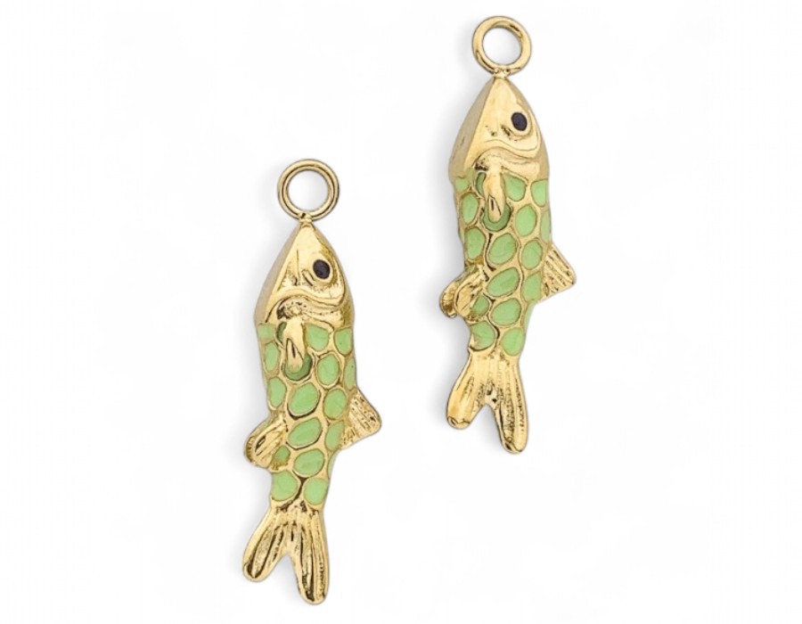 1 x vis bedel licht groen – ca. 36,5 x 12 x 7 mm – oogje: 2 mm – 304 roestvrij staal – emaille – ion plated – verguld met 14K goud (nikkelvrij)