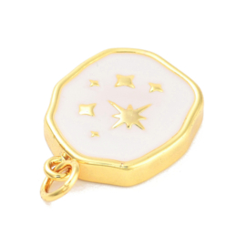 Bedel wit emaille sterren, 18K Gold plated 19 x 14,5 x 3mm oogje 3mm