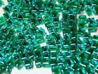 10 Stuks Glaskraal kubus transparant blauw/groen 7 x 9 mm